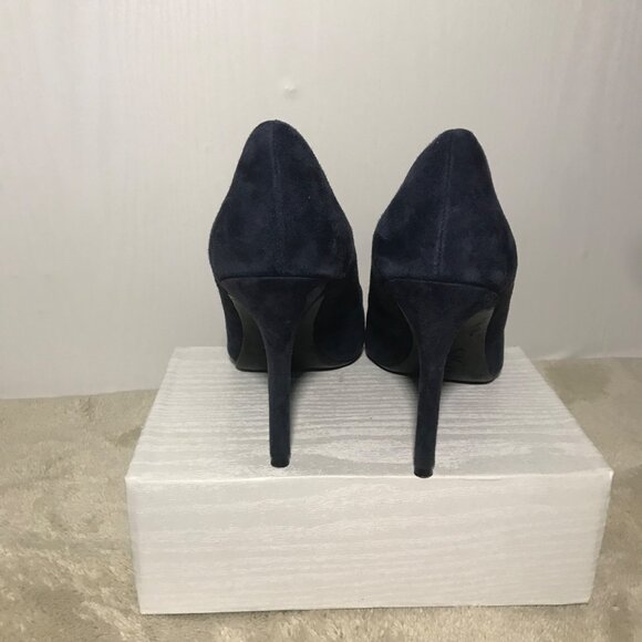 Nine West Etta Pumps 8 1/2 Navy Blue Point Toe Suede Leather Heels Womens - Picture 6 of 14